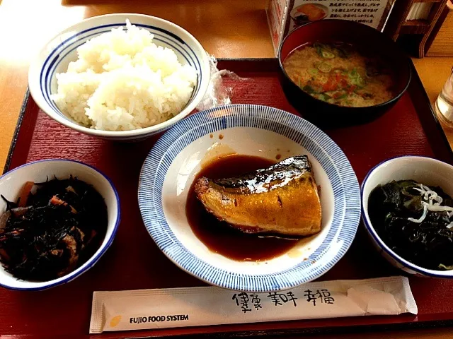 サバの煮付け、ひじき、ワカメ酢|すかラインさん