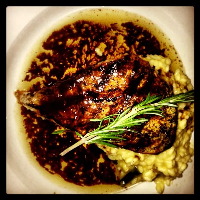 Snapdishの料理写真:Grilled Swordfish with balsamic brown butter and zucchini risotto|Andrew Tobinさん