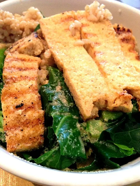 Tofu brown rice with broccoli and collards @Sacred Chow in NY|georgianaさん