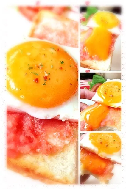 Buttered cod roe toast🍳&Ham Egg🍞たらこバター厚切りトーストとハムエッグ❤|🌈Ami🍻さん