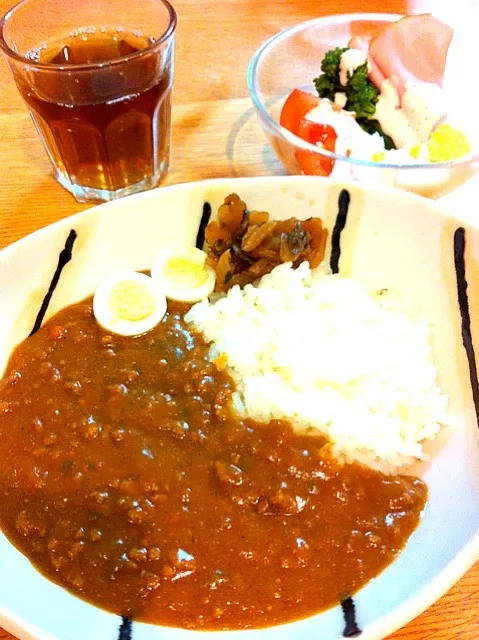 Snapdishの料理写真:ひき肉野菜カレー、サラダ。|ぽにこさん