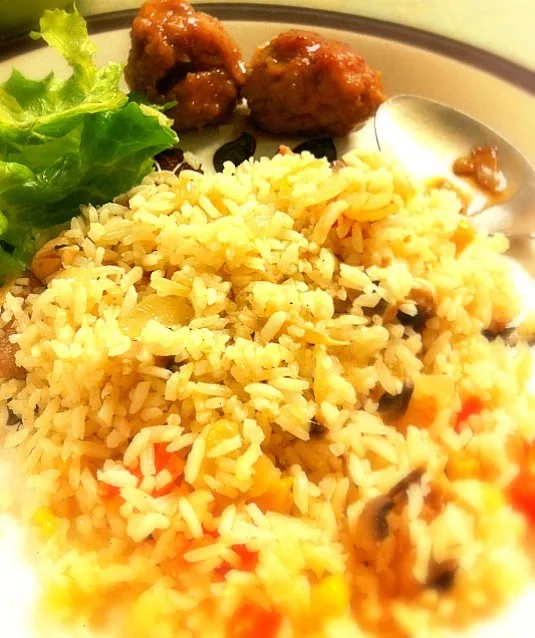 Shrimp Pilaf and meat ball|shigeさん