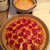 Snapdishの料理写真:Buffalo chicken dip and pepperoni stuffed crust pizza|Jacinda Twymanさん