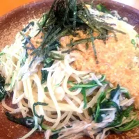 春菊と水菜としらすの塩麹パスタ 納豆ソース|Juntamaさん