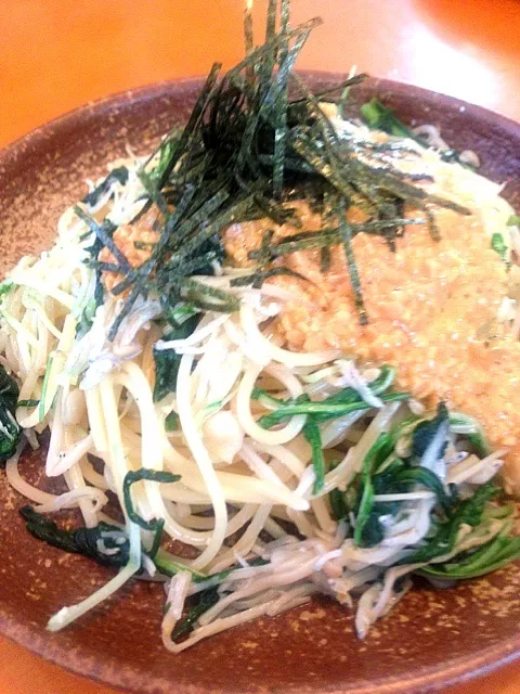 春菊と水菜としらすの塩麹パスタ 納豆ソース|Juntamaさん