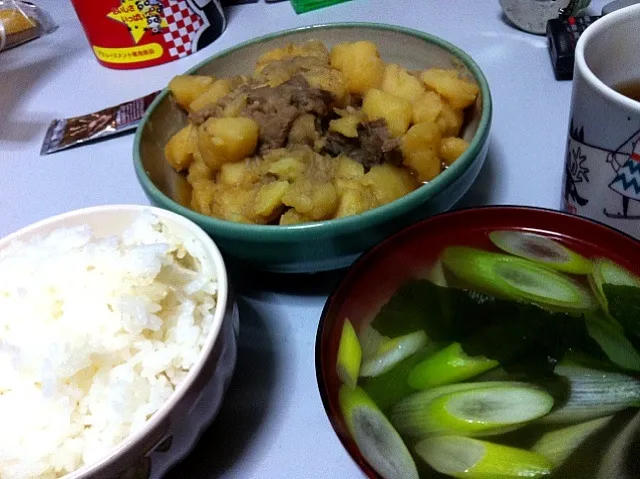 肉じゃがとネギたっぷり味噌汁|sigiさん