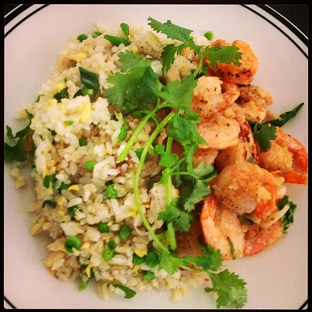 Anchovy fried rice with salt and pepper shrimp|Miranda ♪(´ε｀ )さん