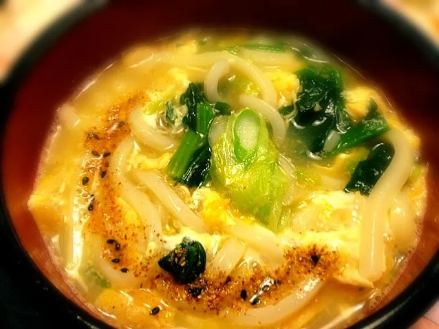 とろとろネギとほうれん草のたまごとじうどん＊|シホりんさん