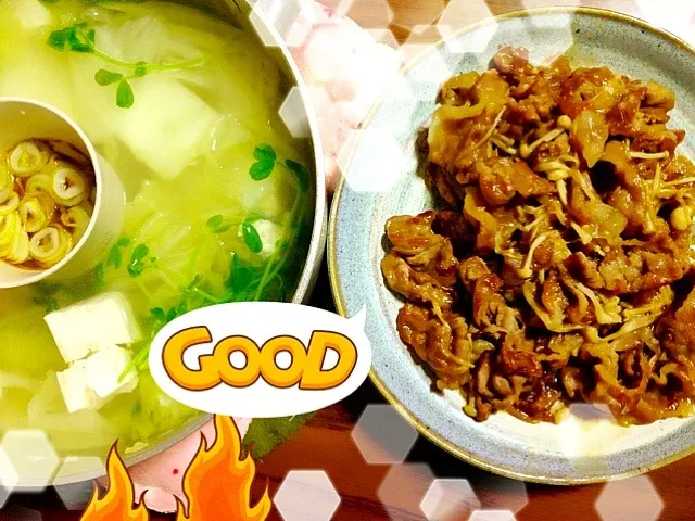 豚ロースえのきのニンニク醤油炒め＆湯豆腐|きょうこさんさん