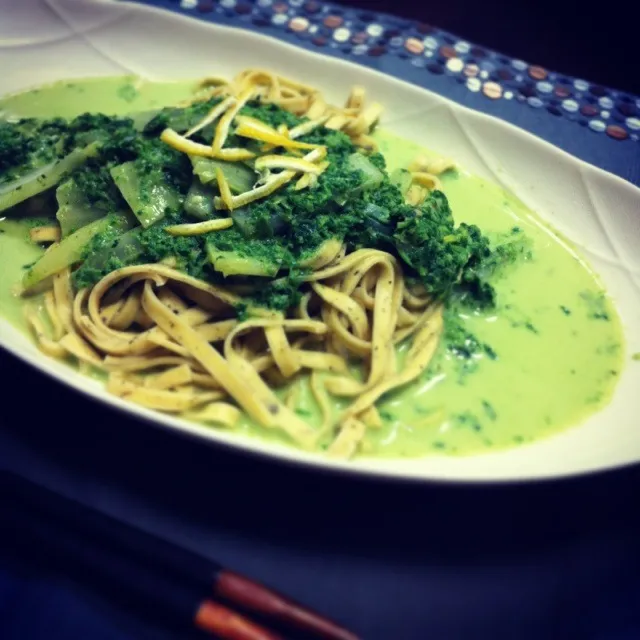 Cream pasta of the spinach, citron pepper flavor♡|(๑❛ั ॄ❛ั๑)alohaさん