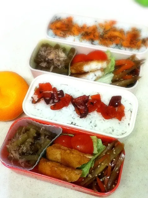 Snapdishの料理写真:今日のJK&OL弁当。ご飯の下にカレー😁 Today’s lunch box is curry under the rice.|hoppycowさん