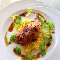 Pouletschenkel asiatisch mit Risotto Gemüse Wirz|Schuler_maxさん