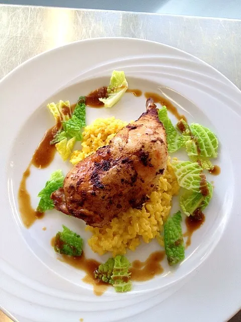 Pouletschenkel asiatisch mit Risotto Gemüse Wirz|Schuler_maxさん