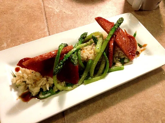 Rice, spam, asparagus, soy sauce glaze|Jorge Cazaresさん