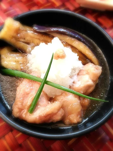 Deep-fried eggplant&chiken with tsuyu 🍶茄子と鶏肉の揚げ浸し♨|🌈Ami🍻さん