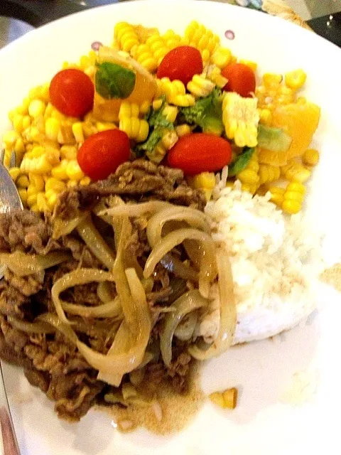 Snapdishの料理写真:Beef n rice with salad|Jenny Leeさん