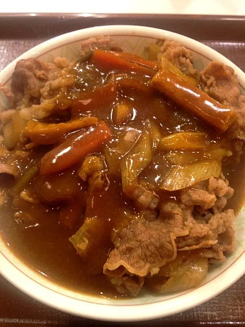 Snapdishの料理写真:カレー南蛮牛丼|ぷりたんさん