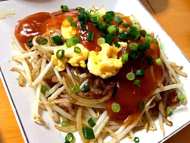 もやし炒めフワフワ卵甘酢あんかけ丼|カウンター嬢さん