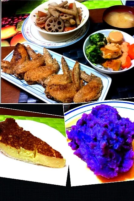 Snapdishの料理写真:手羽揚げ 筑前煮 UBE(紫芋)|マニラ男さん