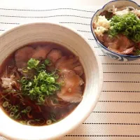 Snapdishの料理写真:中華そば＆にんにくチャーシュー丼|レイリーさん