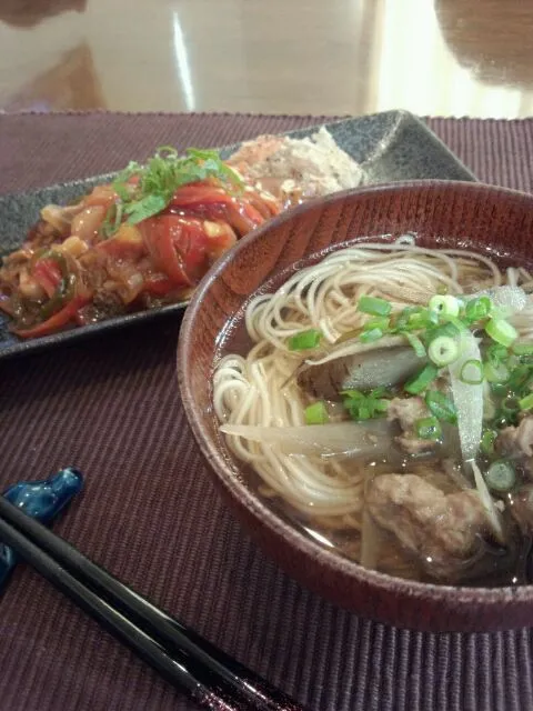 Snapdishの料理写真:☆カレイの野菜甘酢あんかけ&鶏だし温麺☆|もっちぃさん