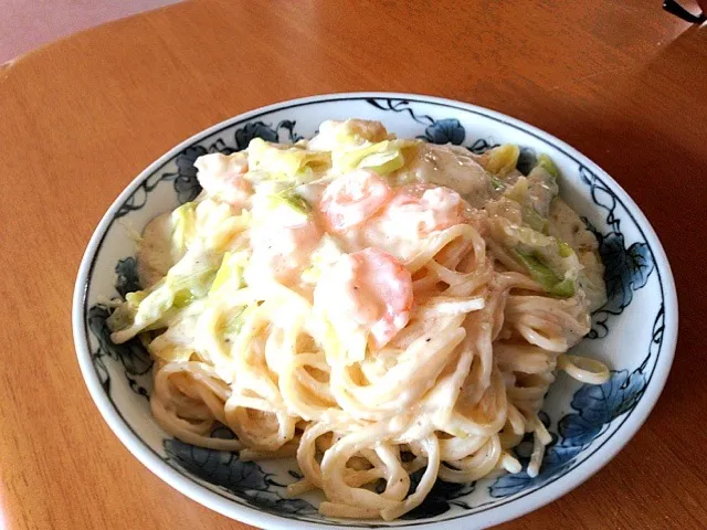 息子のためのエビとキャベツのクリームパスタ|濱山賢二さん