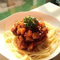 Snapdishの料理写真:ミートボールでトマトパスタ|sanecchiさん