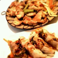 Snapdishの料理写真:鶏肉の塩だれ焼きと豚肉の野菜巻き|ゆみさん