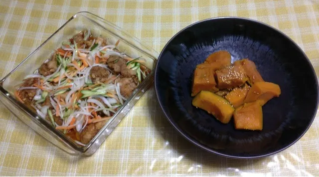 Snapdishの料理写真:鶏肉南蛮、かぼちゃの煮物|ゆみこさん