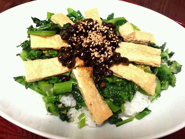 菜花と納豆、油揚げ丼|tetoteさん