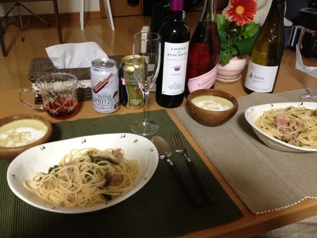 菜の花とシーチキンのパスタとさつまいものポタージュ|平田さん