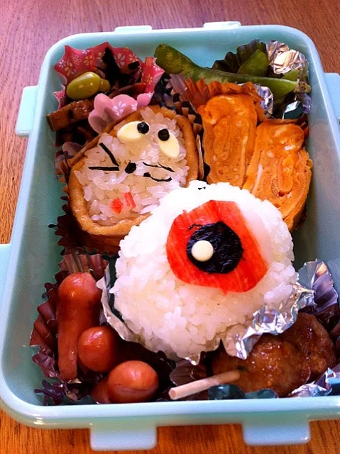 Snapdishの料理写真:目玉オヤジとねずみ男のお弁当|まつださんさん