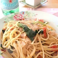 Snapdishの料理写真:ほうれん草とトマトとベーコンのペペロンチーノ|さやぺちーのさん