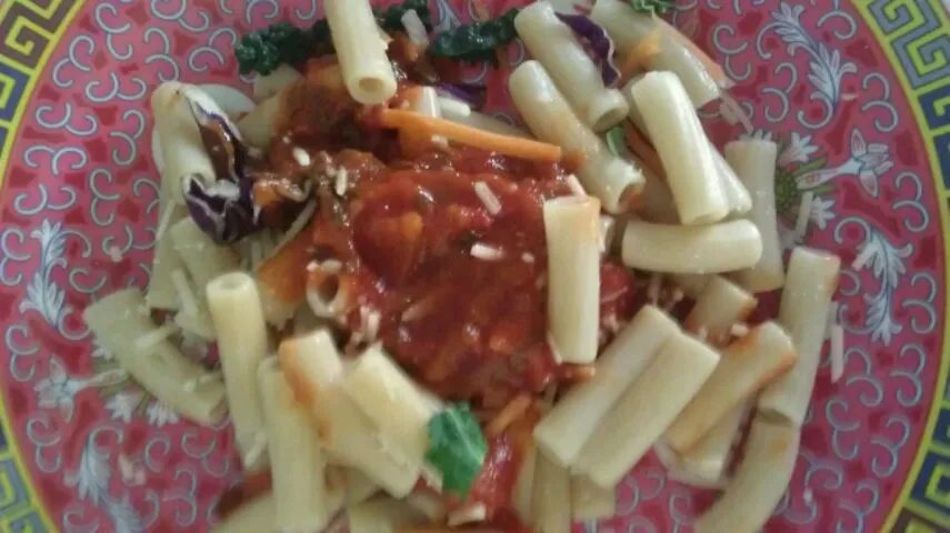 half cup of brown rice pasta aand organic basil spaghetti sauce :)|staphanyさん