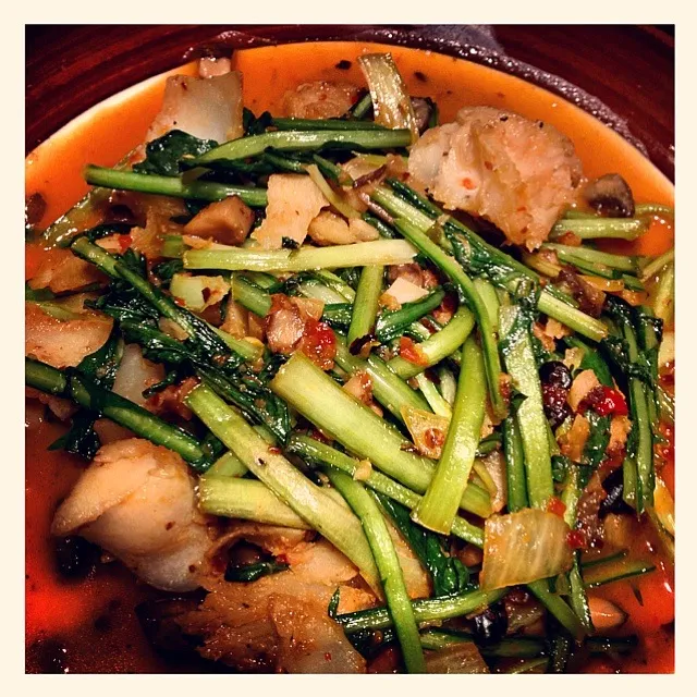 Spicy cod and dandelion greens|Miranda ♪(´ε｀ )さん