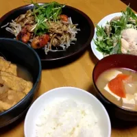 鮭のキノコレモンソース＊厚揚げのすき焼きみぞれ煮＊水菜とささみのシーザーサラダ＊|げんきさん