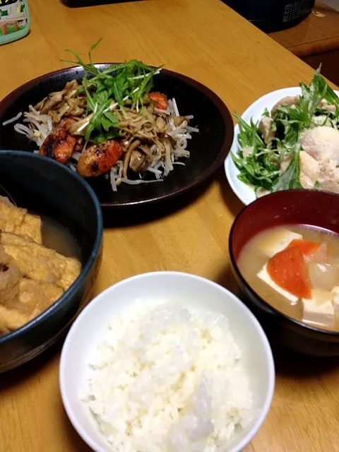 鮭のキノコレモンソース＊厚揚げのすき焼きみぞれ煮＊水菜とささみのシーザーサラダ＊|げんきさん