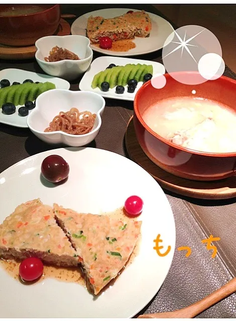 Snapdishの料理写真:ミートローフ＆参鶏湯＆ピリ辛こんにゃく|もっちさん