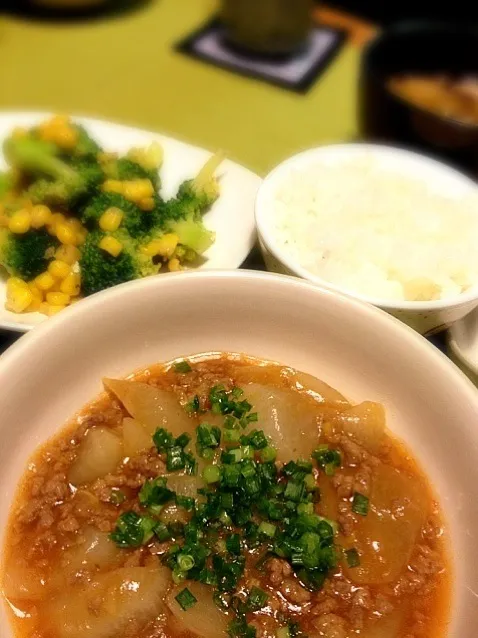 大根そぼろ煮晩ご飯|マシューさん