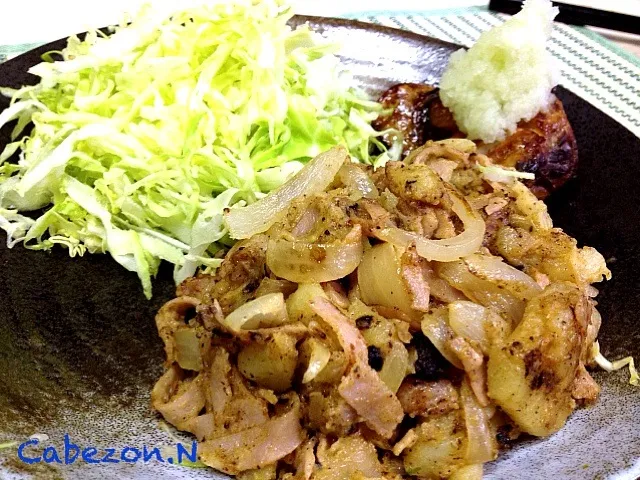 今日の賄い  カジキ鮪の塩焼きとじゃがいもとハムのマヨネーズソースソテー|Cabezon.Nakamuraさん