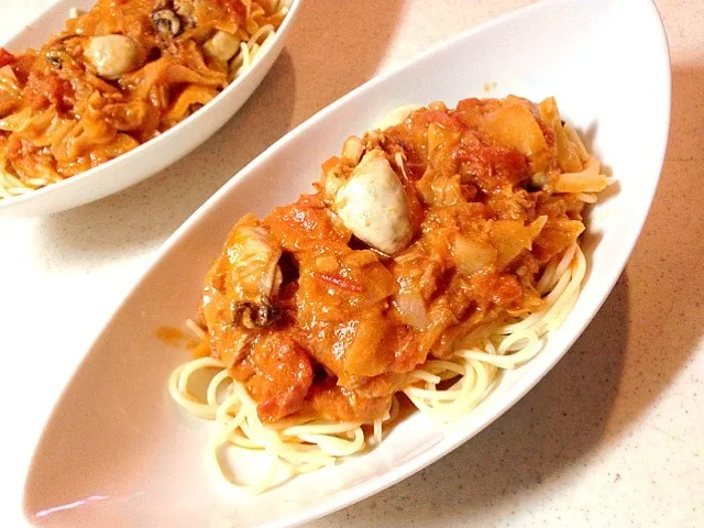 Seafood (oyster & tuna) pasta|Kattyさん