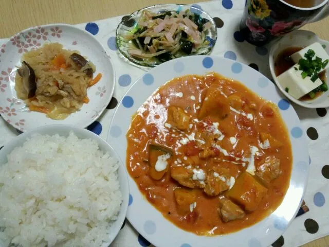 2013.2.26 晩ご飯（鶏肉とかぼちゃのトマトクリーム煮）|ひろさん