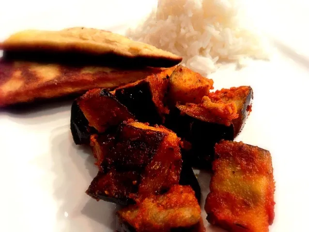 Spicy Eggplant Salad with Jasmine Rice and Mandazi Bread|Patrikさん