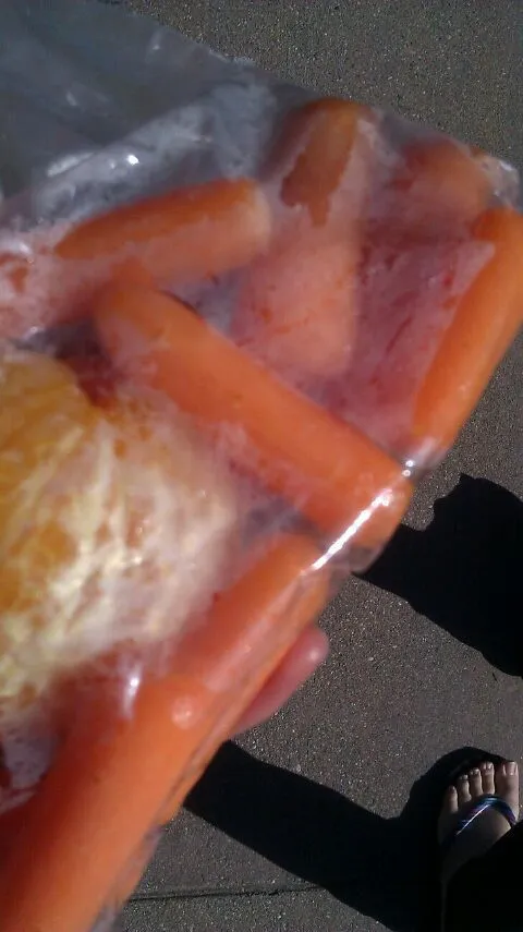 carrots and half oramge ffor snack. i had quinoa amd chickem for lunch!|staphanyさん