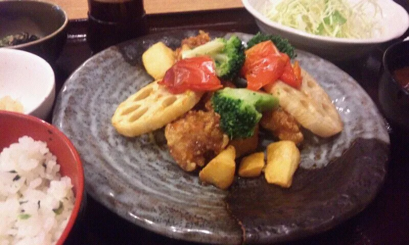 鶏の黒酢南蛮定食(^人^)ｲﾀﾀﾞｷﾏｰｽ|まあるさん