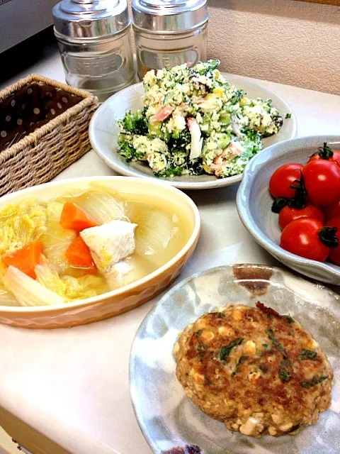 しそ入り豆腐ハンバーグ.ポトフ.おからサラダの晩ご飯|ポテトさん