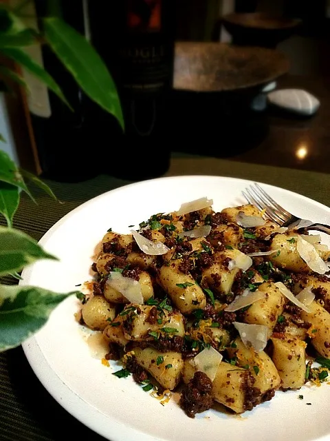 Snapdishの料理写真:Gnocchi,duck ragu with red wine and porcini mushroom,orange gremolata|rick chanさん