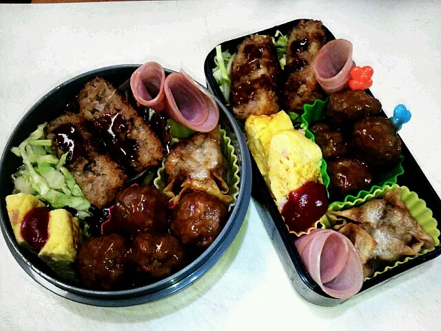 ミートボールとメンチカツ弁当|ふかさくさん