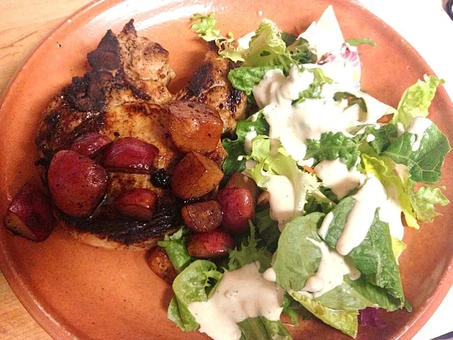 Grilled pork chop, radishes, salad|andrew franciscoさん