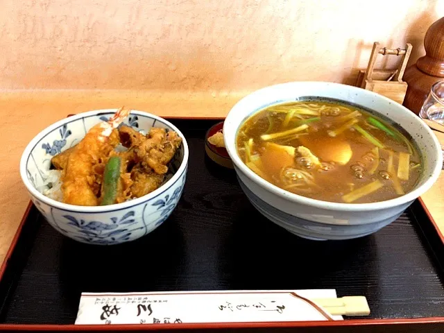 Snapdishの料理写真:カレー南ばんそば&ミニ天丼|murai_kさん